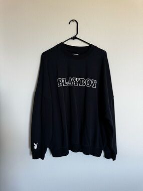 Men’s PLAYBOY Black Crewneck Sweatshirt with White Logo Size M - Like brand new!